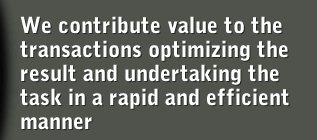 We contribute value to the transactions optimizing the result and undertaking the task in a rapid and efficient manner
